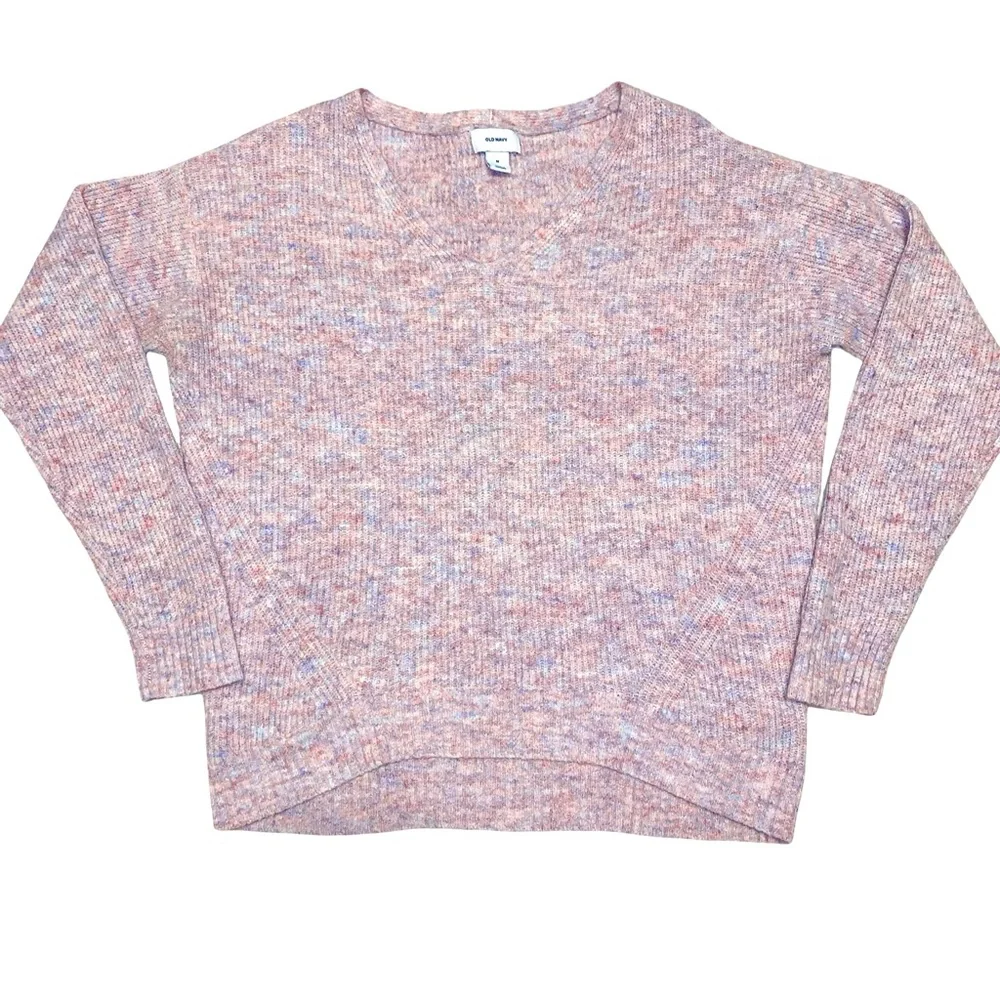 Old Navy Confetti Ribbed V Neck Long Sleeve Sweater Medium Pastel Transitional